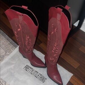 PrettyLittleThing Red Western Boots